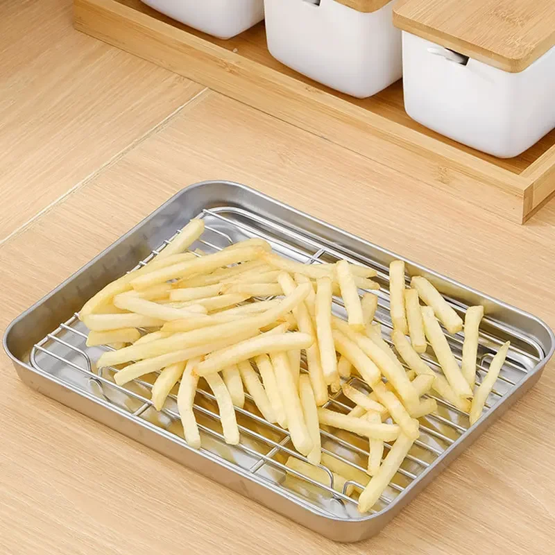 Edelstahl-Grilltablett, flaches Chassis, vielseitig einsetzbar, abnehmbares Kühlregal, Tablett-Set, antihaftbeschichtete Kuchen-Backform für die Küche – Detail 2