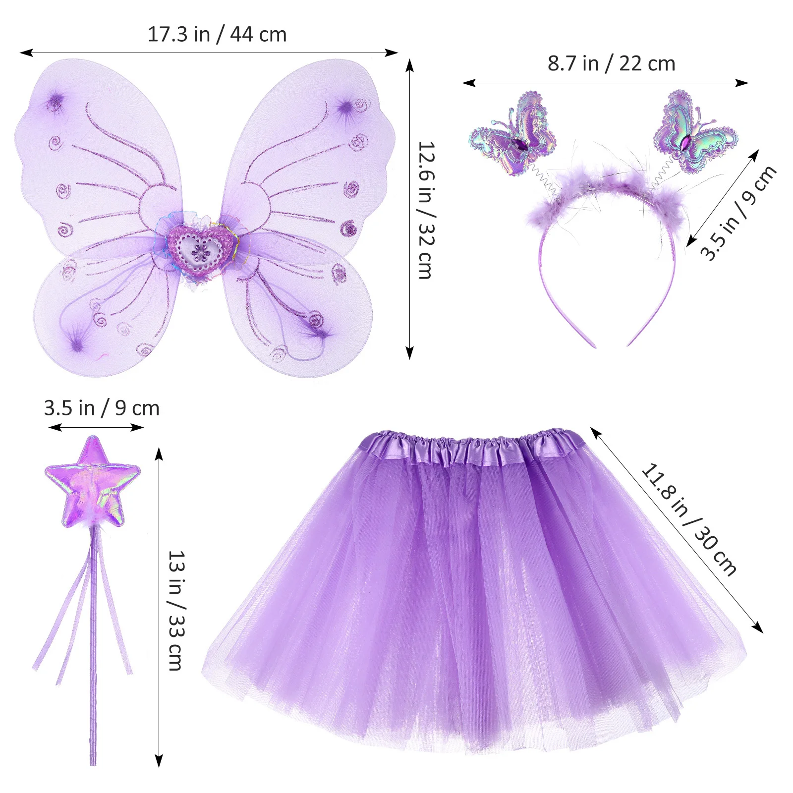 Butterfly Wings Headband Purple Fairy Costume Set for Girls Party Accessories Tutu Dress Kit Kids Cosplay Costumes