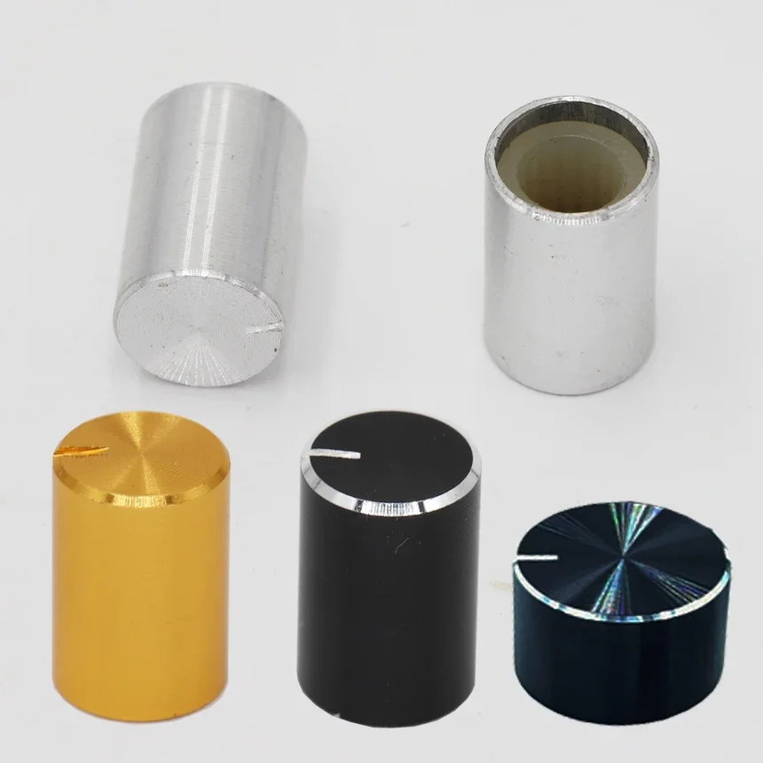 

10/13/14/15/16.5/17/20*10/12/13/16.5mm 6mm Knurled/D Shaft Silver Golden Black Aluminium Alloy Potentiometer Rotary Knob Cap
