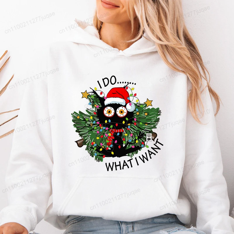 

Рождественские толстовки с принтом черного кота для мужчин и женщин, рубашка для рождественской вечеринки, модная толстовка в стиле хип-хоп, повседневная толстовка унисекс с длинными рукавами, топы