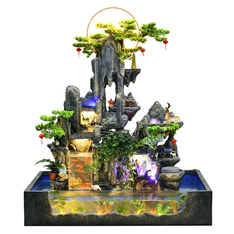 

Artificial Mountain and Fountain Landscape Fish Tank Floor Ornaments Living Room Hallway Decoration