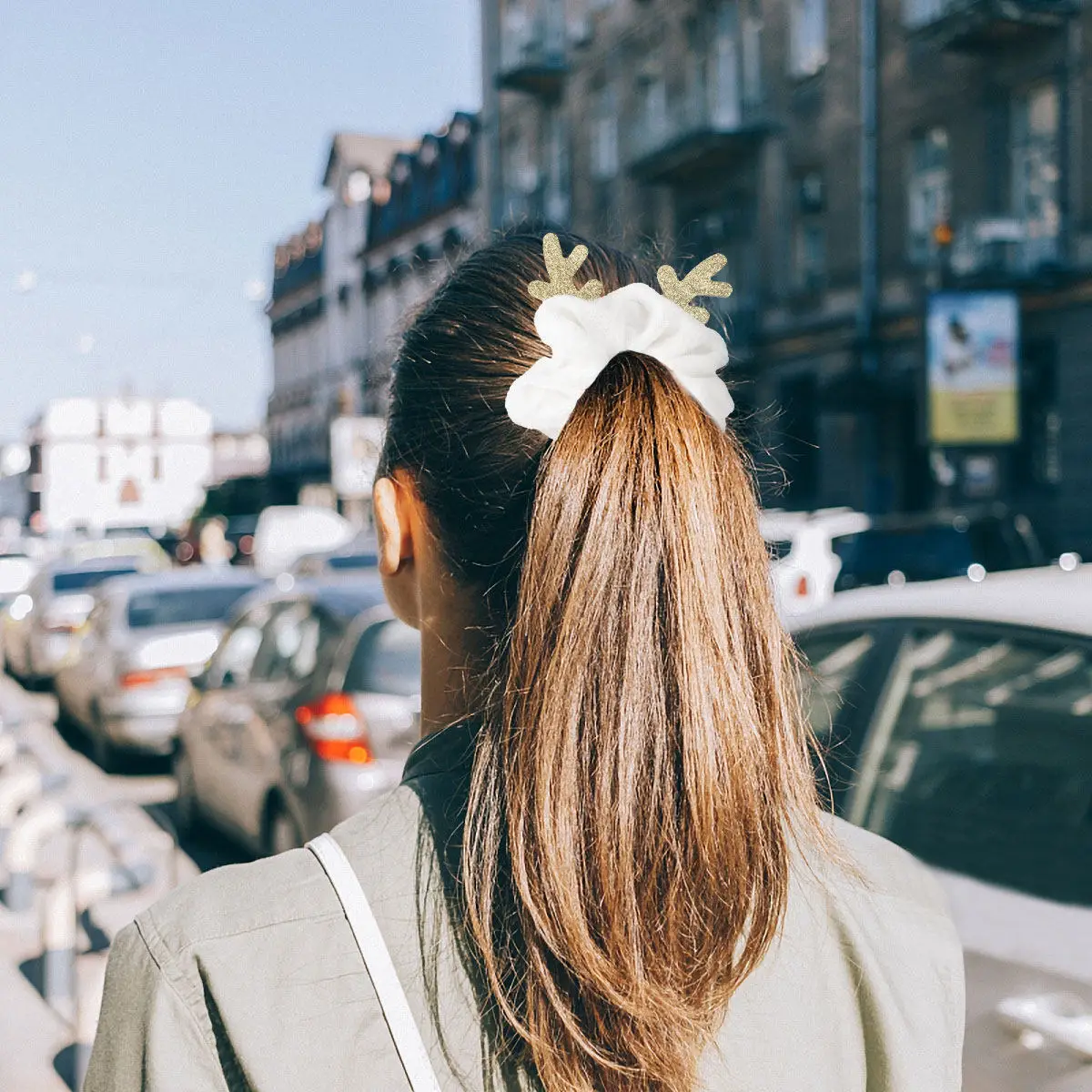 

1Pcs Reindeer Hair Rope Christmas Elastic Hair Tie for Women Girls Stylish Antler Design Cloth Ponytail Holder Daily Wear