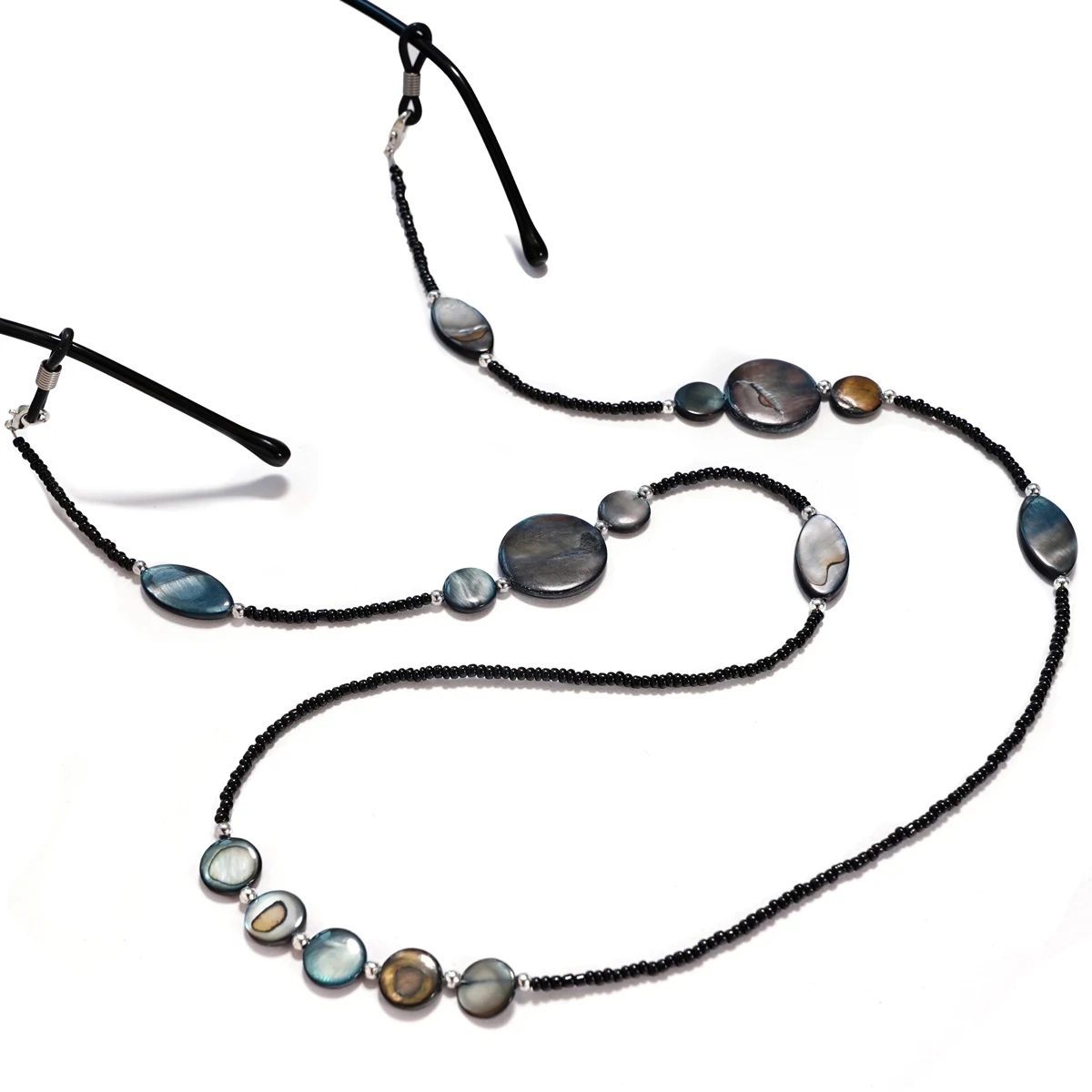 Modische Perlen-Brillenkette für Damen – Muschel-Sonnenbrillen-Lanyard, verstellbarer Brillenhalter, Anti-Verlust-Lesekabel (schwarz) – Detail 5