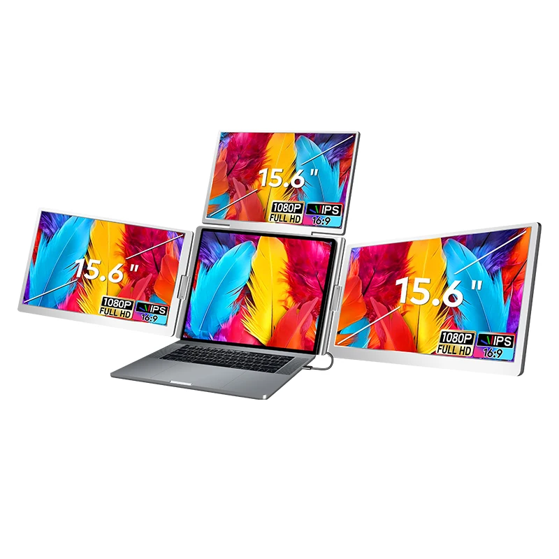 2026 Hot Sale External Screens Full Hd Type-C Port Triple Folding Portable Triple Screen Monitor