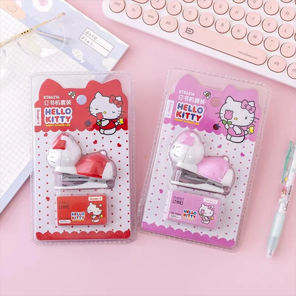 Anime Sanrio Hello Kitty Hefter Briefpapier Set Cartoon Papier Testpapier Tragbare Bindemaschine Schule Bürobedarf Geschenke