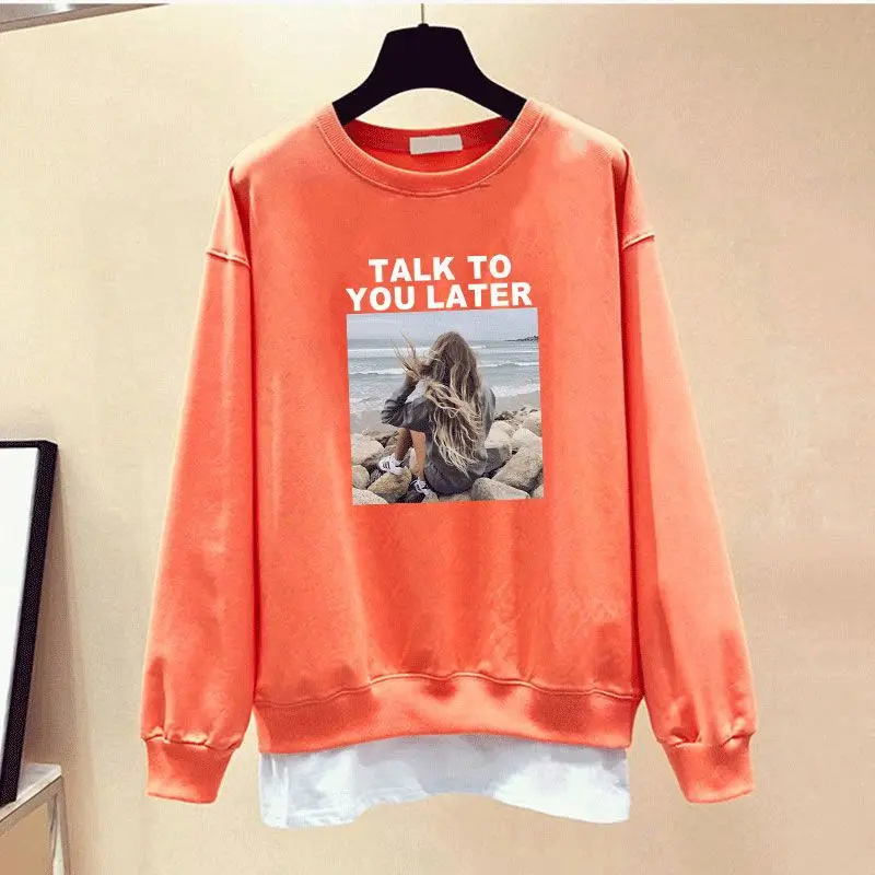 Fashion Printed Loose Casual Tee Shirt Female Clothing 2023 Autumn Winter New Korean Tops Fake Two Pieces T-Shirts