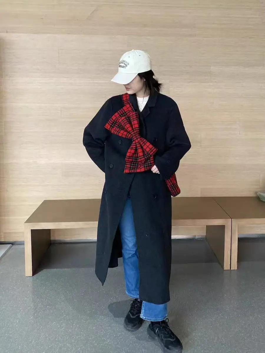 

ROLO оригинальный дизайн, весенняя красная клетчатая сумка с узлом, шерстяная сумка на одно плечо с наклонным крестом, сумка-тоут, нейлоновый материал