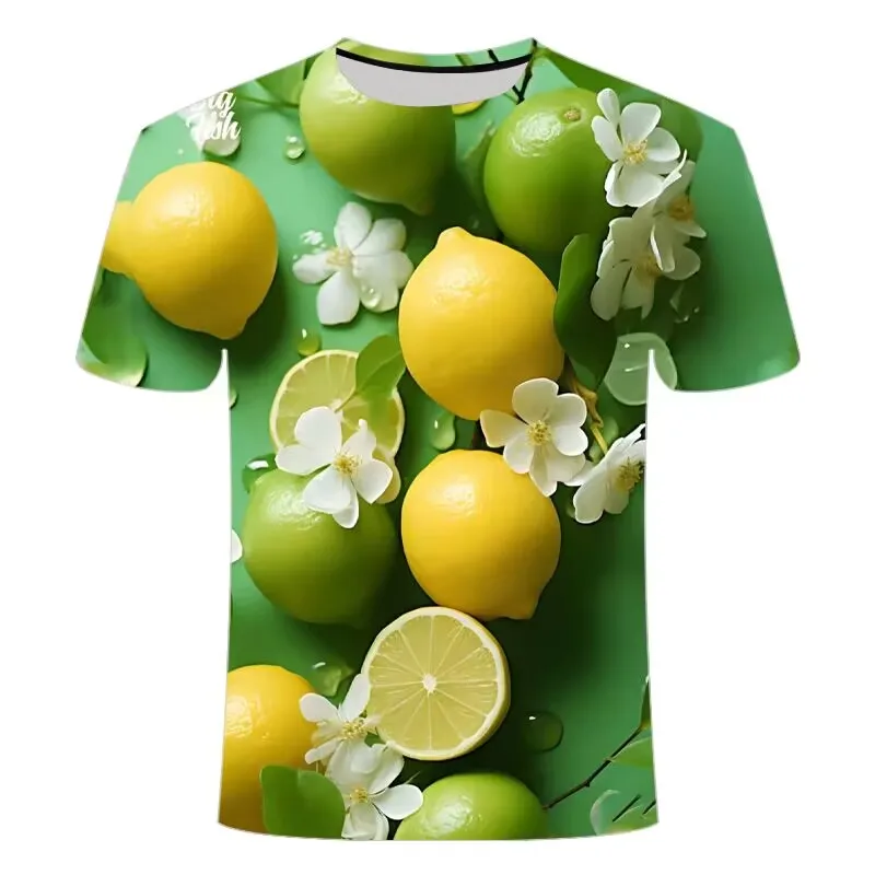 Summer Fresh Fruit Lemon Men's T-Shirt Print For Men And Women Casual Oversized Casual Loose Classic O-Collar Short-Sleeved Top