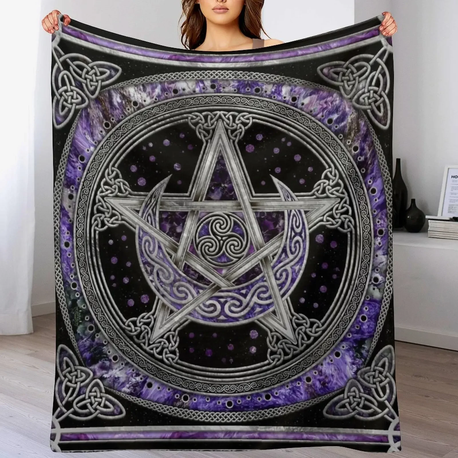 Pentagram Triskelion Amethyst Moon Throw Blanket Decorative Beds Summer Beddings Travel Blankets