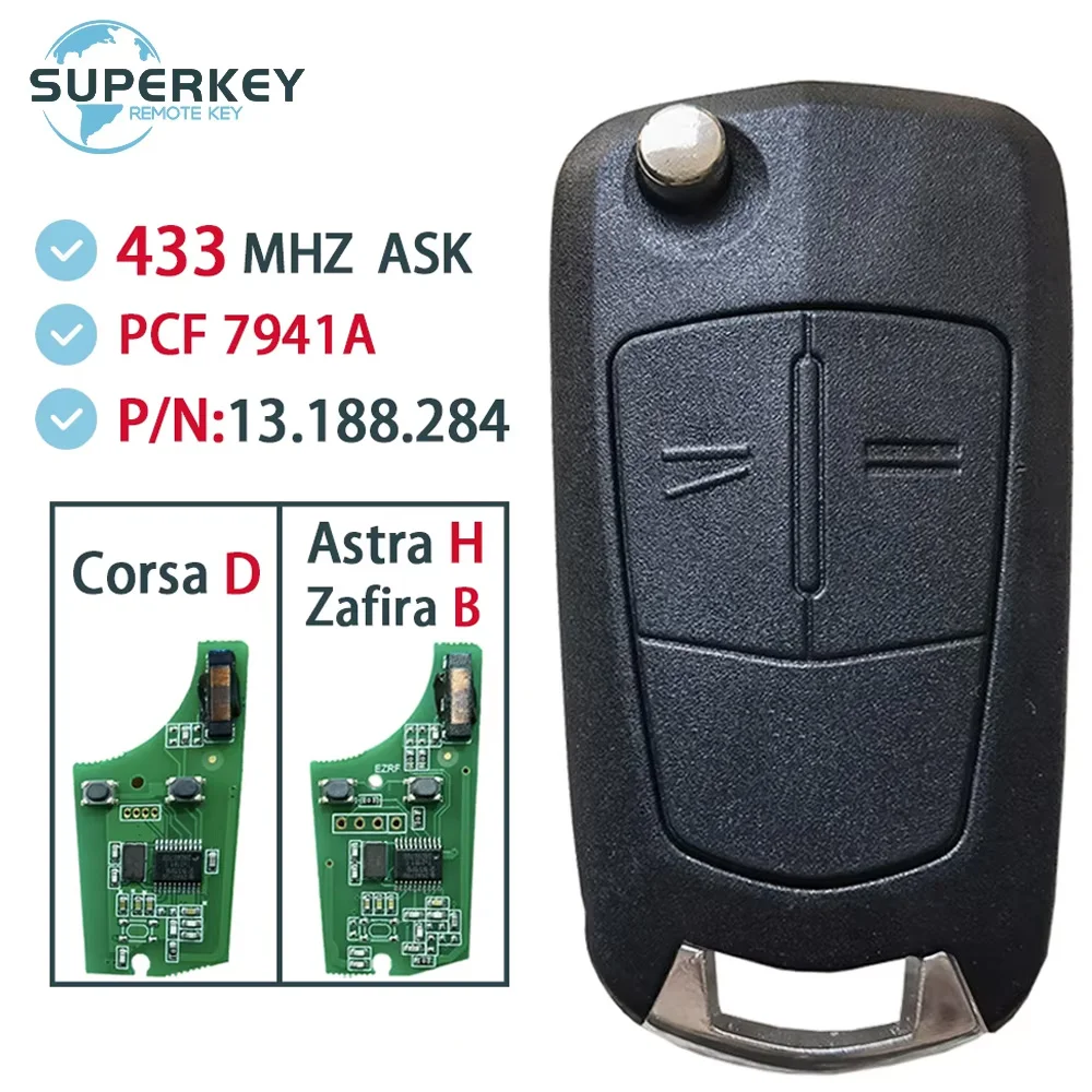 

Remote Flip Car Key PCF7941A 433MHz 46 Chip 2 Buttons For Opel Vauxhall Corsa D G4 Astra H AH Zafira B Holden 736-743-A