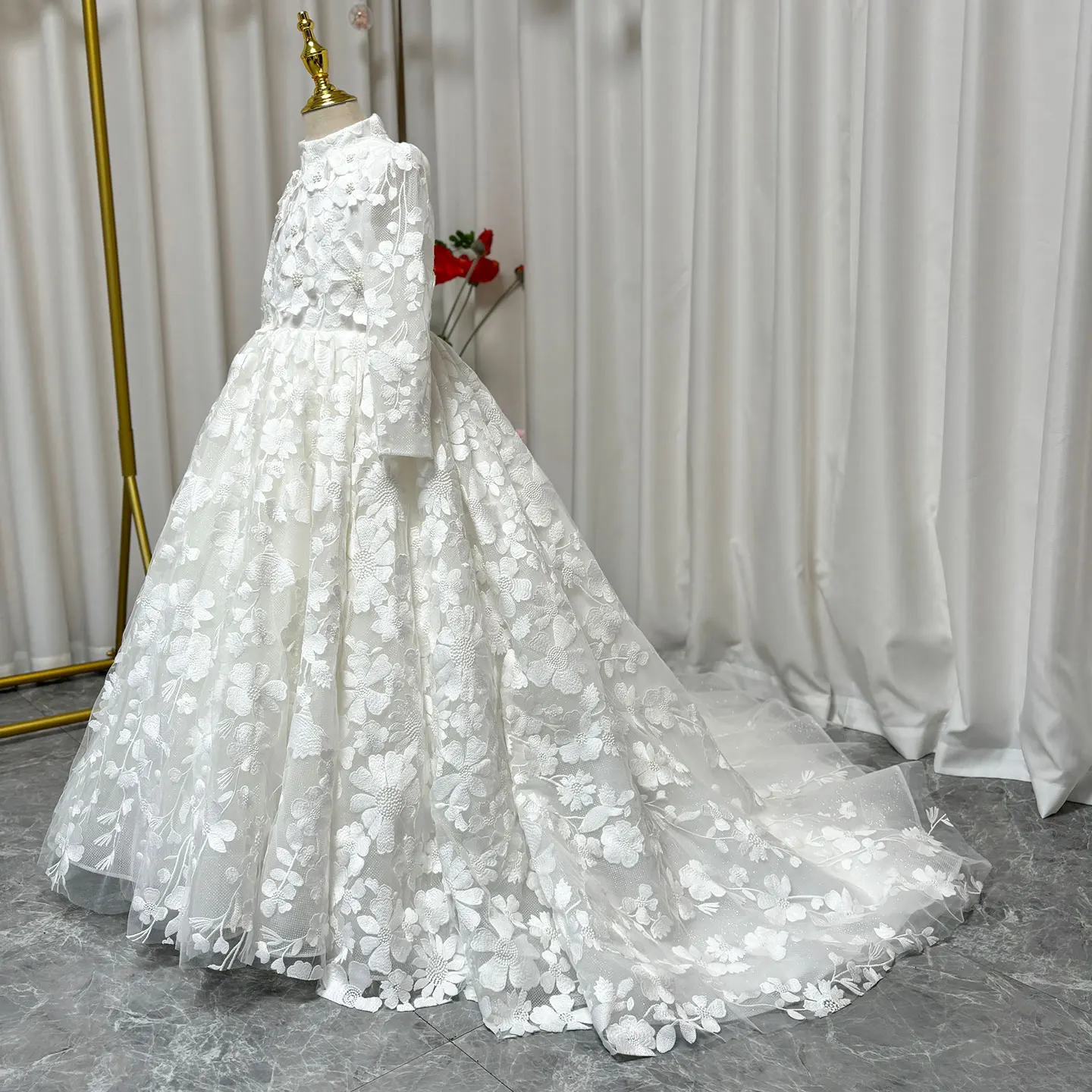 Jill Wish-Vestido de noite elegante infantil, vestido de princesa 3D para aniversário, festa de comunhão, branco e luxo, casamento em Dubai, 2024, J293