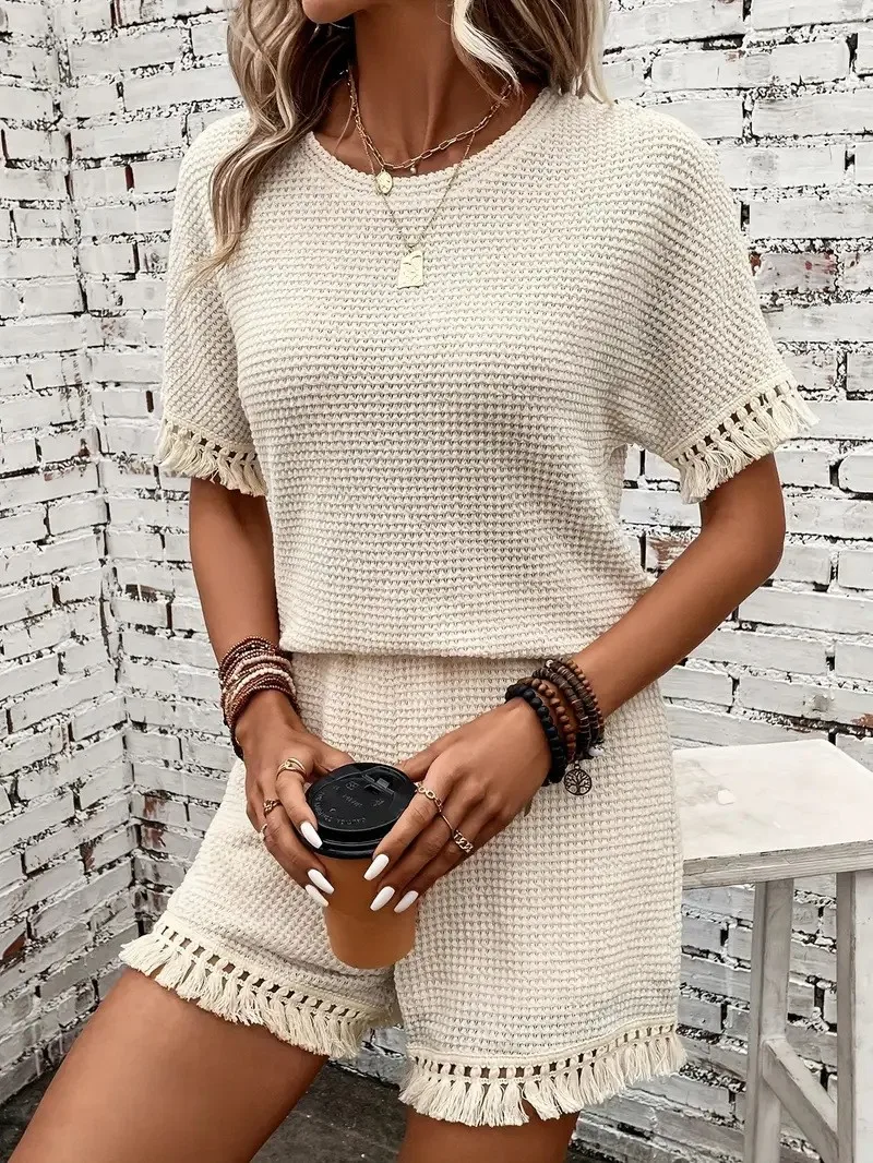 

Summer Women's Clothing Sleeveless Matching Sets Comfortable Casual Two Piece Outfit Shorts Set For Woman Polyester Blend