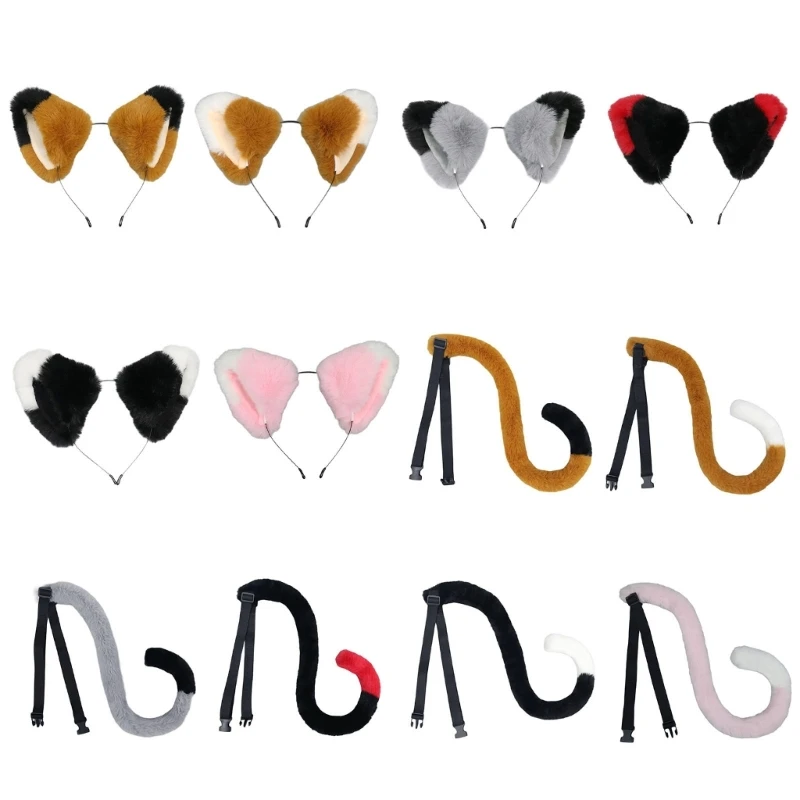 

A0NF Realistic Ear Headband Plush Animes Headband Masquerades Costume Headdress Female Cosplay Dress Up Hair Decors