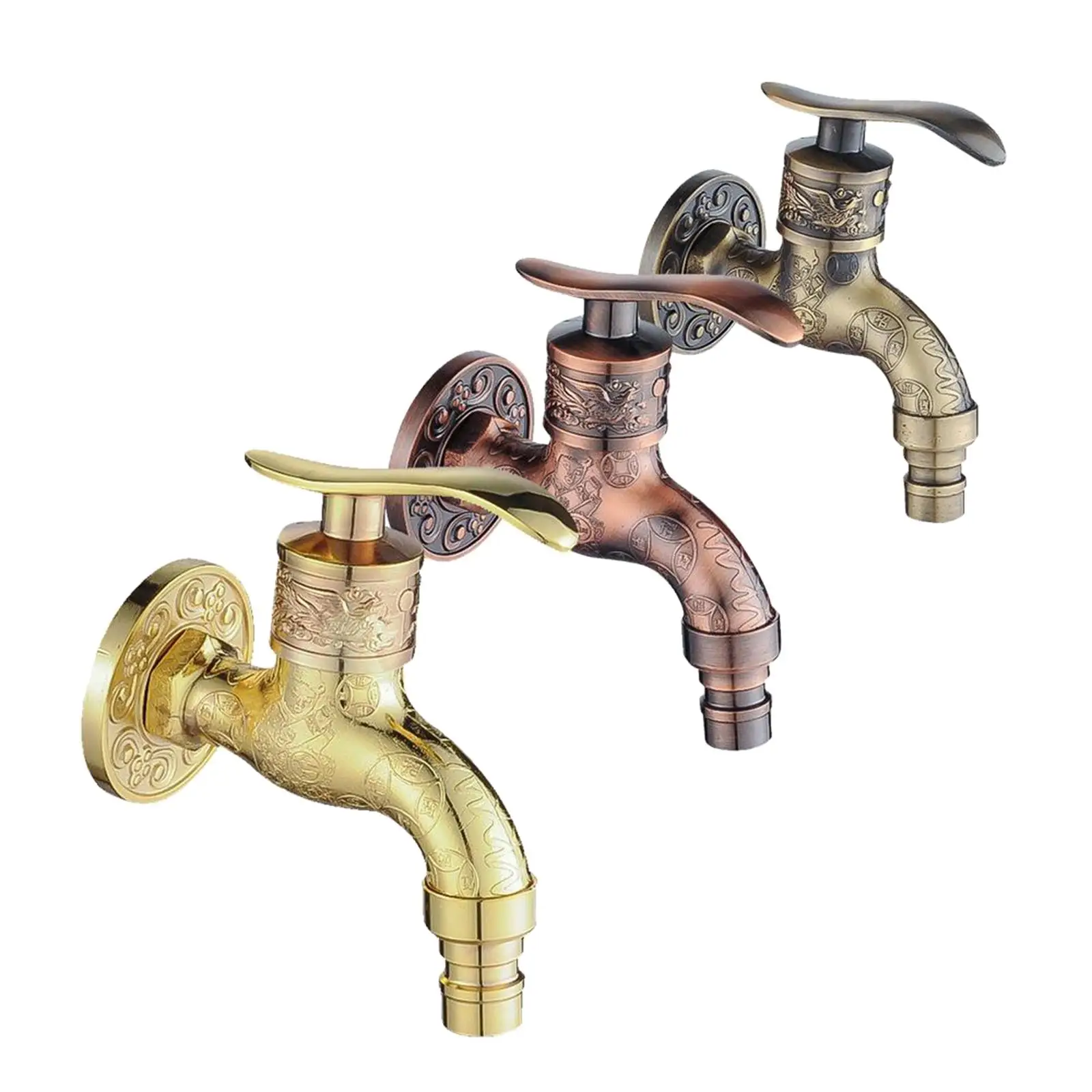 

Carved Wall Mount Zinc Alloy Bibcock Garden Bathroom Faucet Outdoor Mop Taps