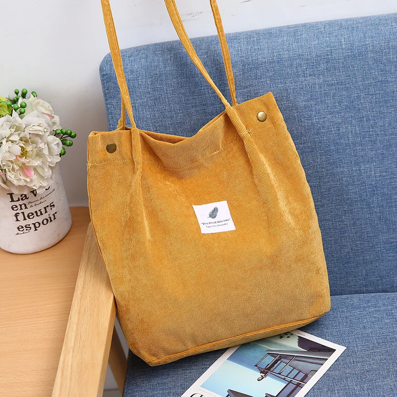 Women Corduroy Shoulder Bag Reusable Shopping Bags Casual Tote New Soft Female Handbag Hot sale Canvas Large Size Pocket