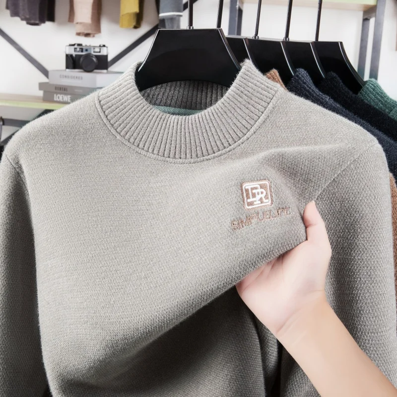 Designer Original Men's Thickened Knit Sweater Round Neck Long Sleeve Textured Chest Logo Soft Warm Anti Pilling Autumn Winter