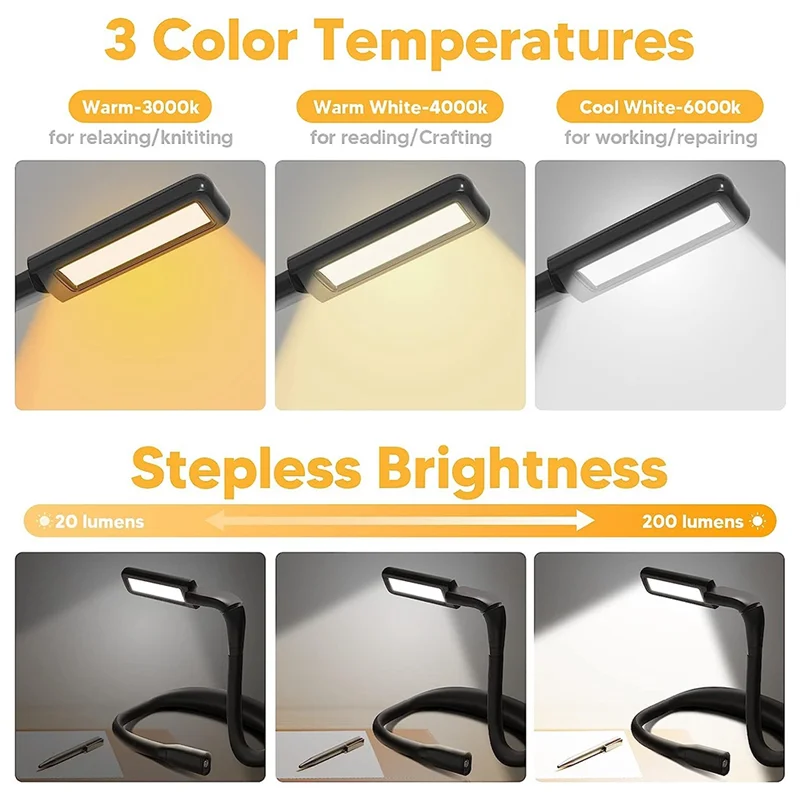 

1 Piece Book Reading Light Neck Light Black ABS Book Lover Christmas Birthday Gifts For Outdoor Camping Women Neck Booklight
