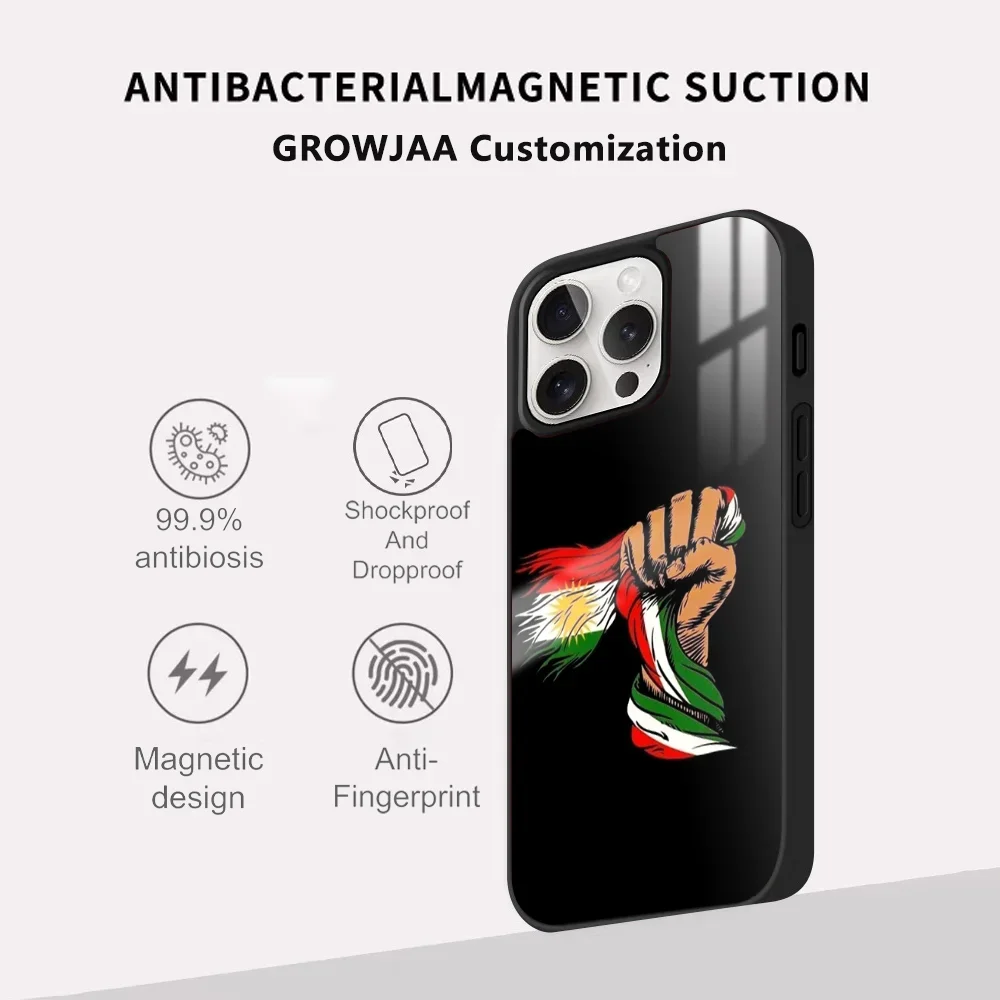 K-kurdistan casing ponsel bendera mewah untuk iPhone 16 15 14 13 12 11 Pro Max Plus Mini Magsafe cermin penutup magnetik nirkabel