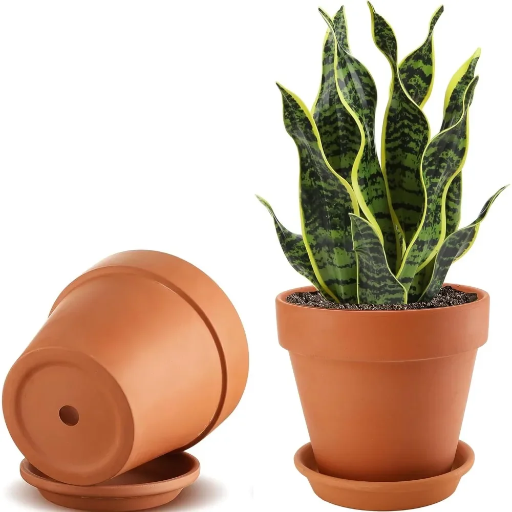 

2 Pack Large Terracotta Pots with Saucer for Plants, 8 Inch Terra Cotta Plant Pot with Drainage Hole, Clay Flower Planter Pot