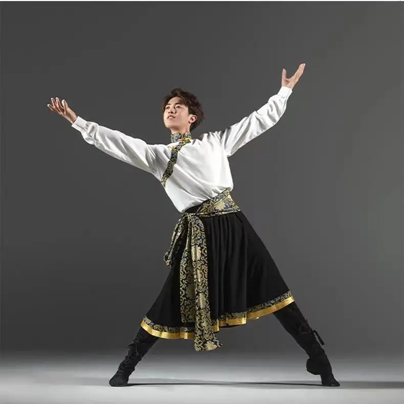 

Tibetan Dance Costume Male Performance Costume New Style Training Costume Adult Ethnic Arts Examination Xizang Practice Skirt