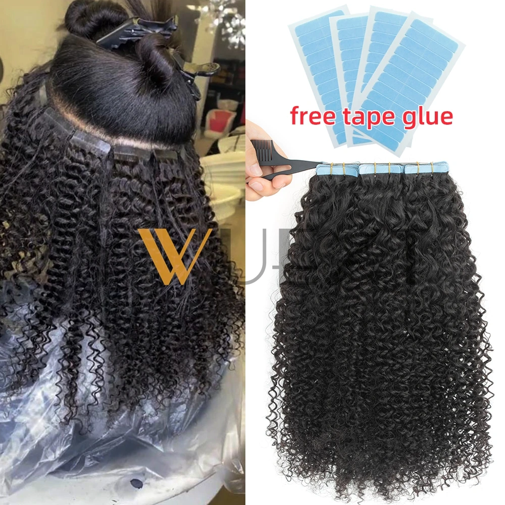 

YWUEXT Jet Black Afro Kinky Curly Tape In Human Hair Extensions Tape Ins Лента для наращивания волос для салона 20 шт. для женщин