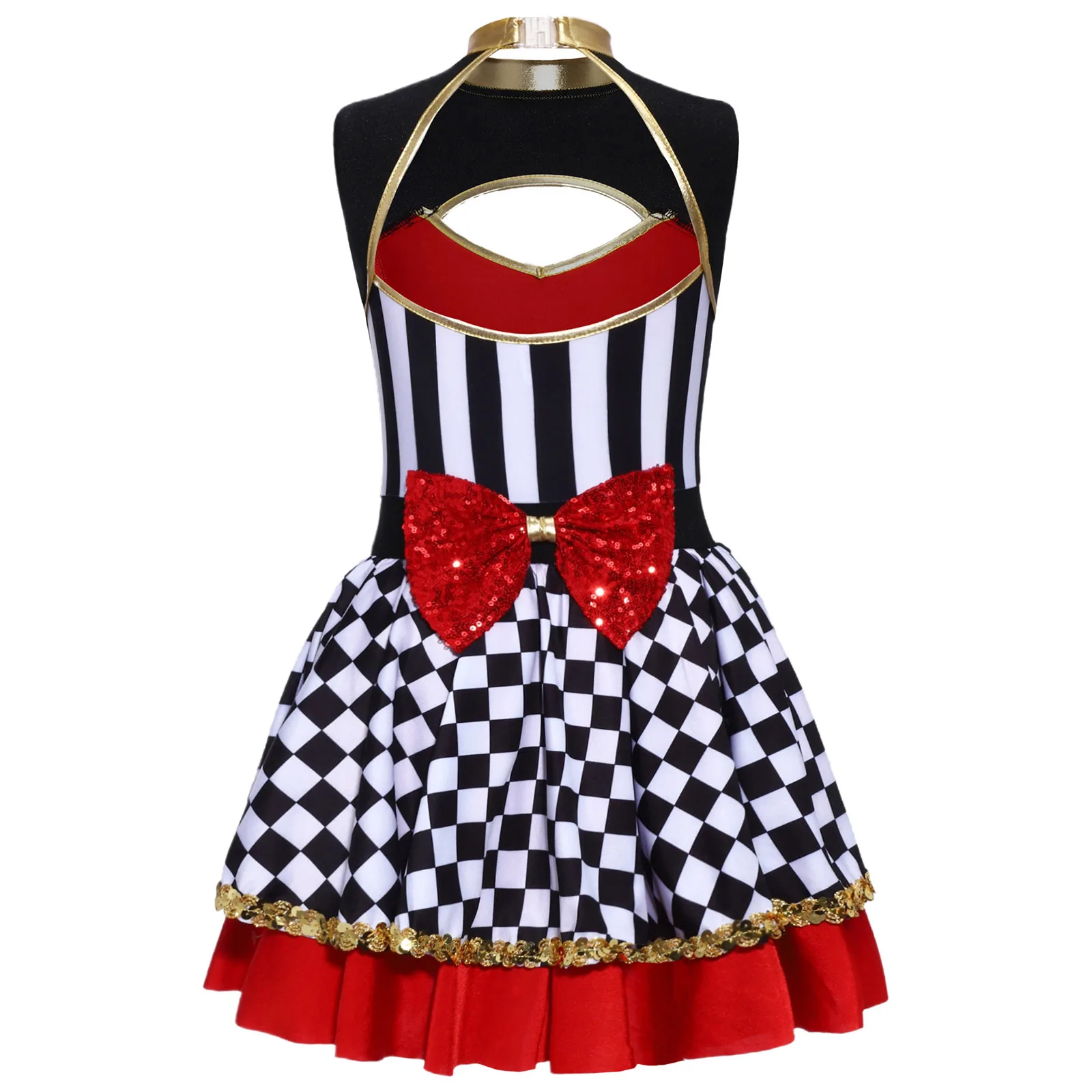 Girls Circus Ringmaster Wonderland Queen Princess Cosplay Costume Halloween Carnival Party Dress Up Sequins Striped Plaid Dress