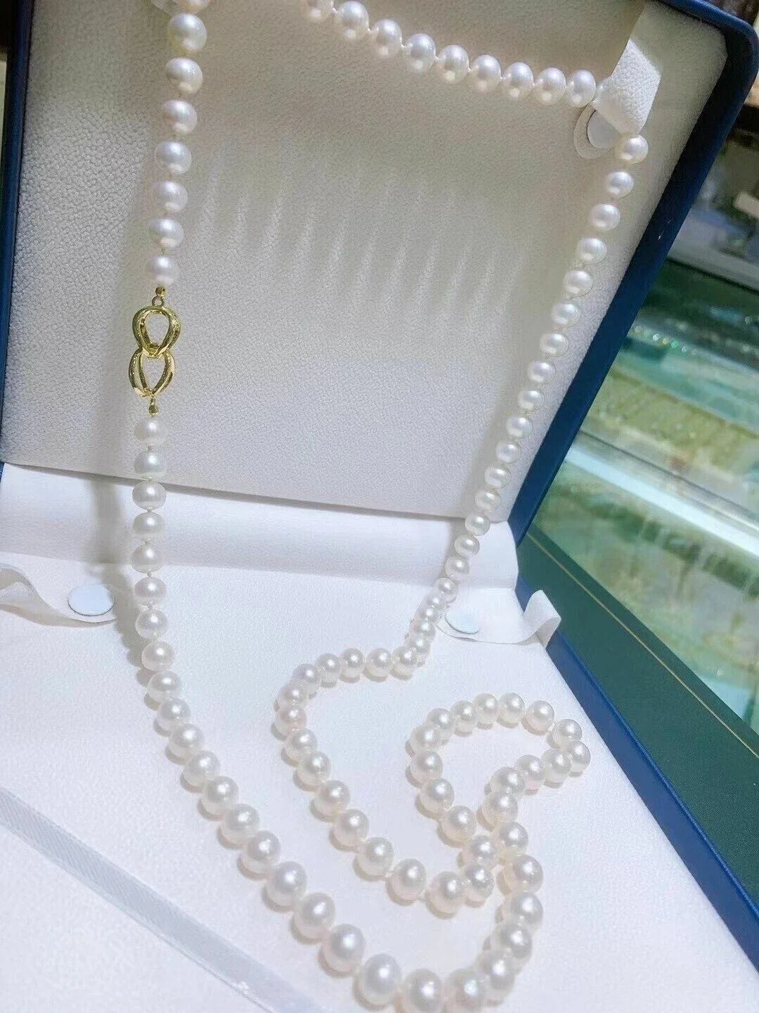 

Natural Pearl Necklace AAA6-7mm South Sea Round White Pearl Long Necklace 32 inch- 925 seconds