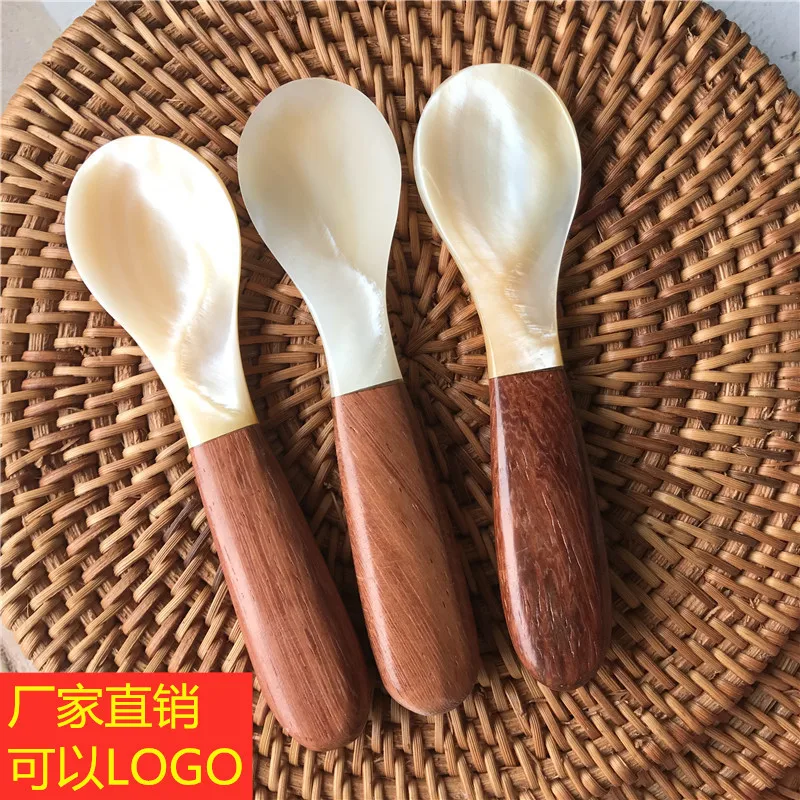 10CM conch shell spoon inlaid mahogany caviar French sauce dessert ice cream coffee mask spoon handmade craft spoon
