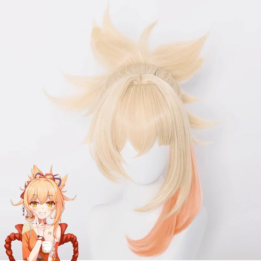 RANYU Genshin Impact Yoimiya Wig Synthetic Long Straight Blonde Orange Ombre Game Cosplay Hair Wig For Party