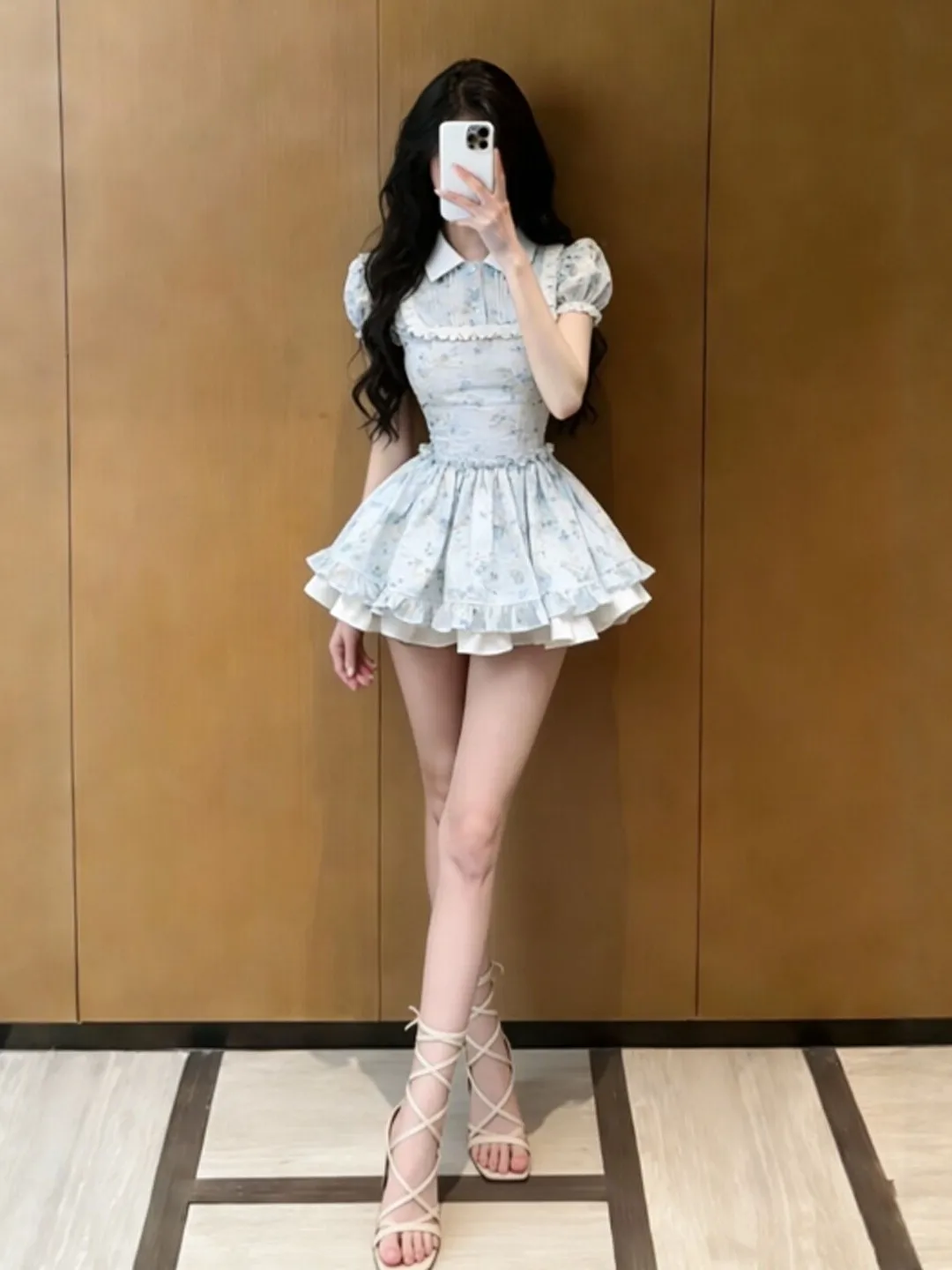 

Элегантная модная плиссированная короткая юбка в стиле Sweet Princess с красивым цветочным принтом, летнее хлопковое платье с завышенной талией для женщин и девушек