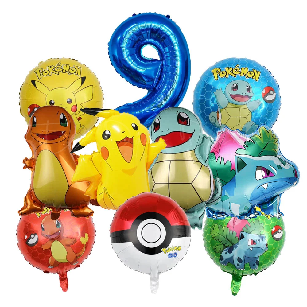 10/5pcs Pokemon Balloons set Pikachu Balloons 32inch Gold Blue Number Foil Balloon 1-9 for Kids 1-9th Birthday Party Decoration image 3
