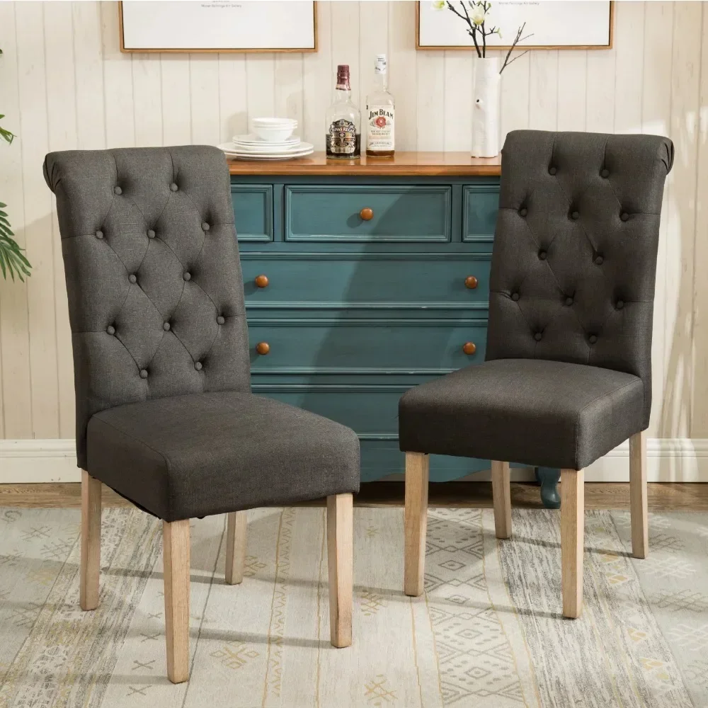 

Modern Furniture Solid Wood Tufted Parsons Charcoal Dining Chair, Set of 2 Aged Brown Ash