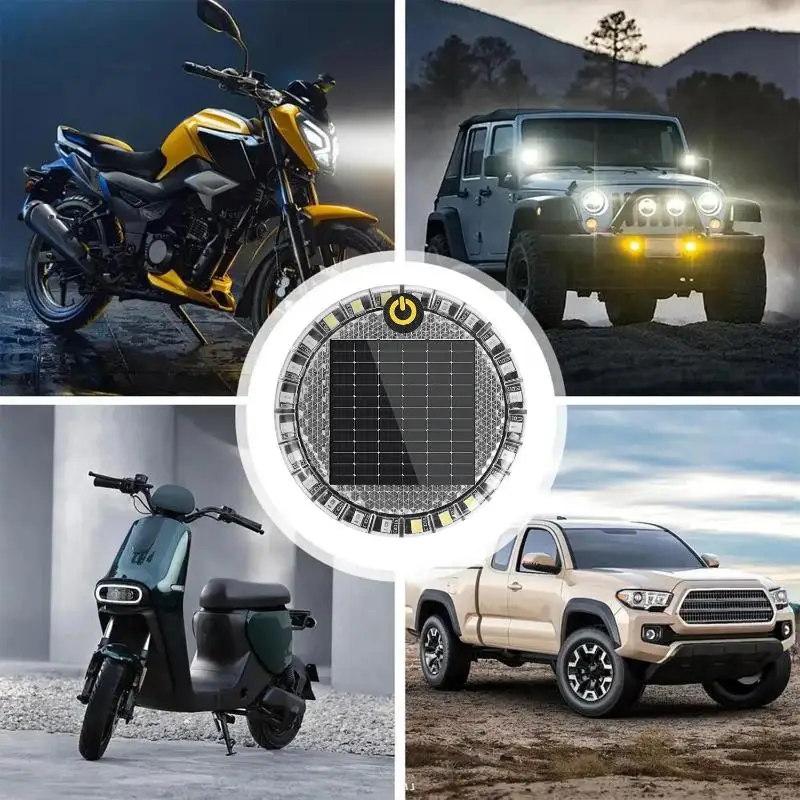 Solar Circular Warning Light Strong Bright Flash Anti Rear End Collision Portable for Bicycle Scooter Outdoor Safety