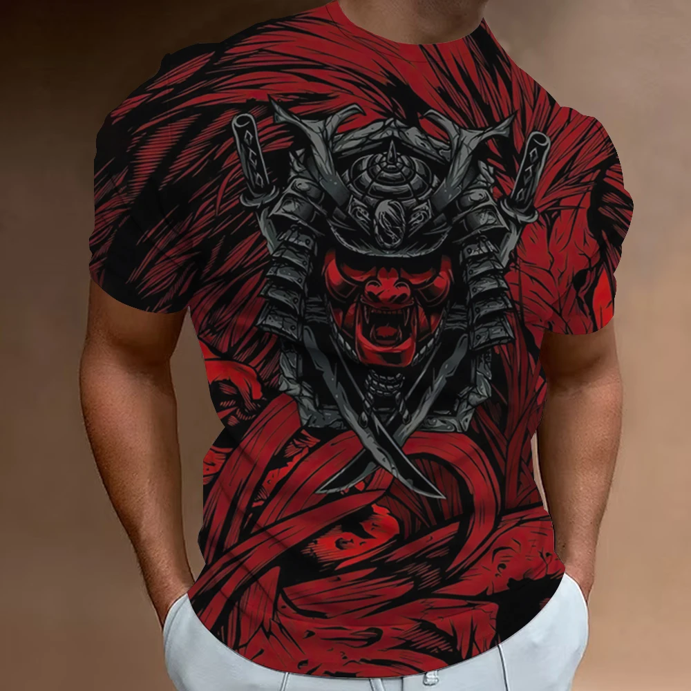 Vintage Samurai Print T-shirt Mens Japanese Anime Style Tshirt Fashion Street Plus Size Top Casual Summer Quick Dry Men Clothing