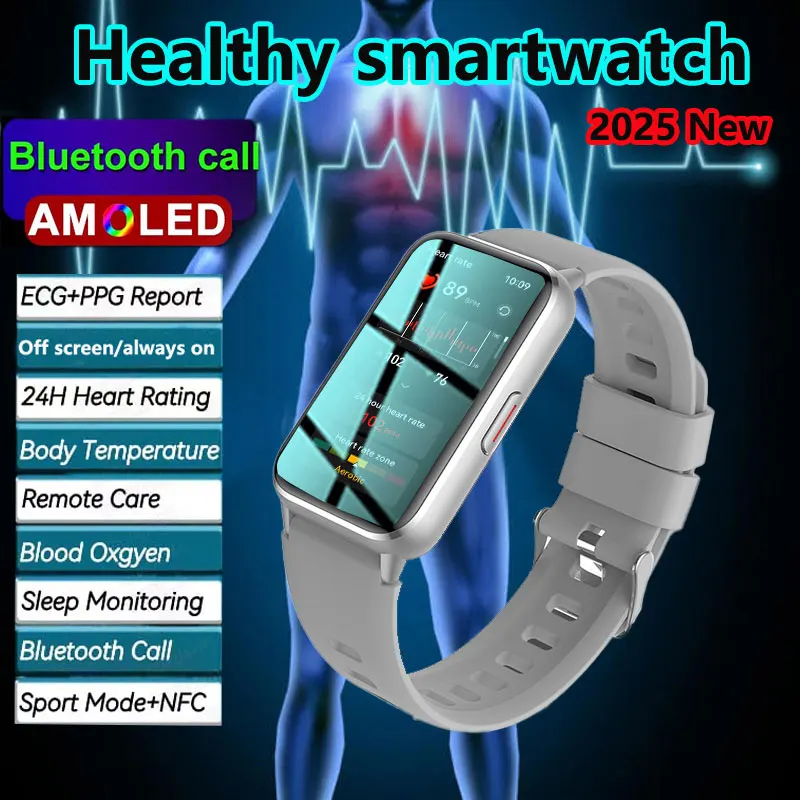 

2026 New Grade Nursing Smart Watch AMOLED Blood Oxygen ECG + PPG Blood Pressure Body Temperature Bluetooth Health Smartwatch