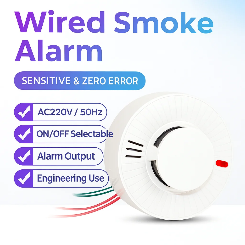 Wired Smoke Detector AC220V | NO/NC Switch Output | Sensitive Fire Alarm Sensor | Industrial/Hotel/Project Security Use