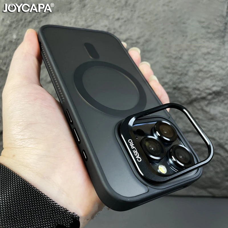 Luxus Kamera Objektiv Ständer für iPhone 15 14 plus 13 12 11 Pro Max für Magsafe Wireless Charge magnetische matte stoß feste Abdeckung