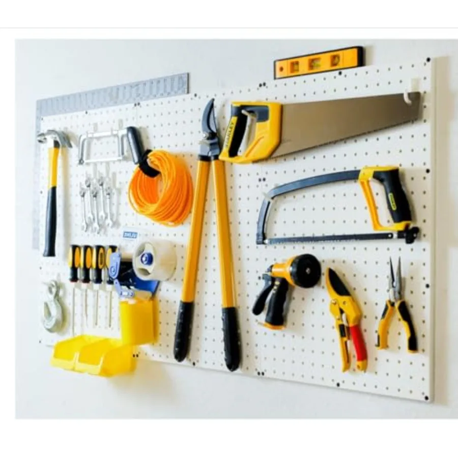 

Pegboard Panel and Accessory Kit 3 Count Large White Peg Board Panels with 36 Self-Locking FlexLock Peg Hooks for Home Garage T