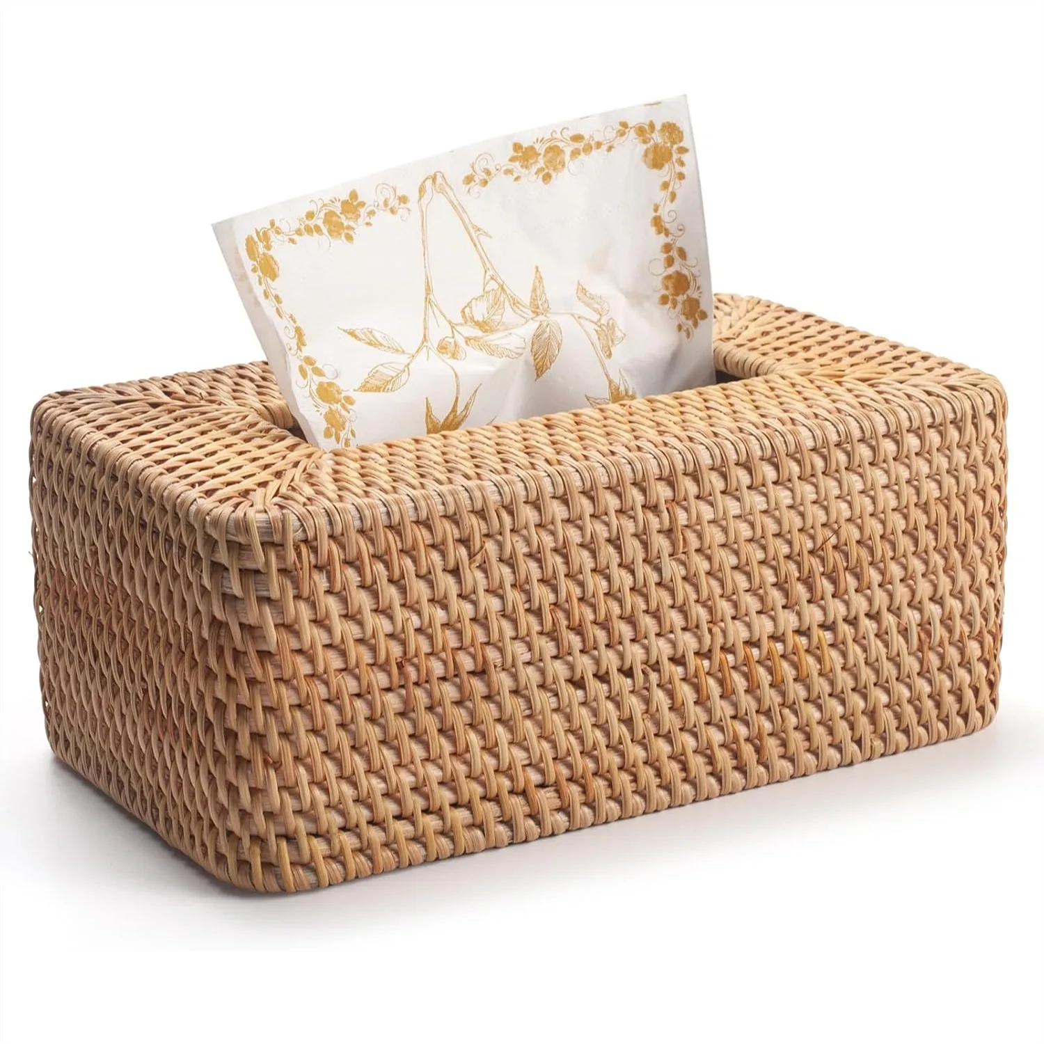 

Natural Woven Rattan Tissue Box Cover for Rectangular Facial Napkin Holder 10x6.1x4.1 Inch