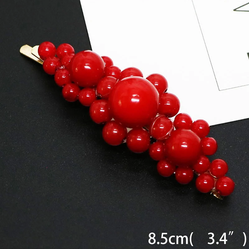 1Pc Fashion Red Pearl Hair Clip per le donne Design elegante Snap Barrette Stick Hairpin Hair Styling decorazione Clip in lega