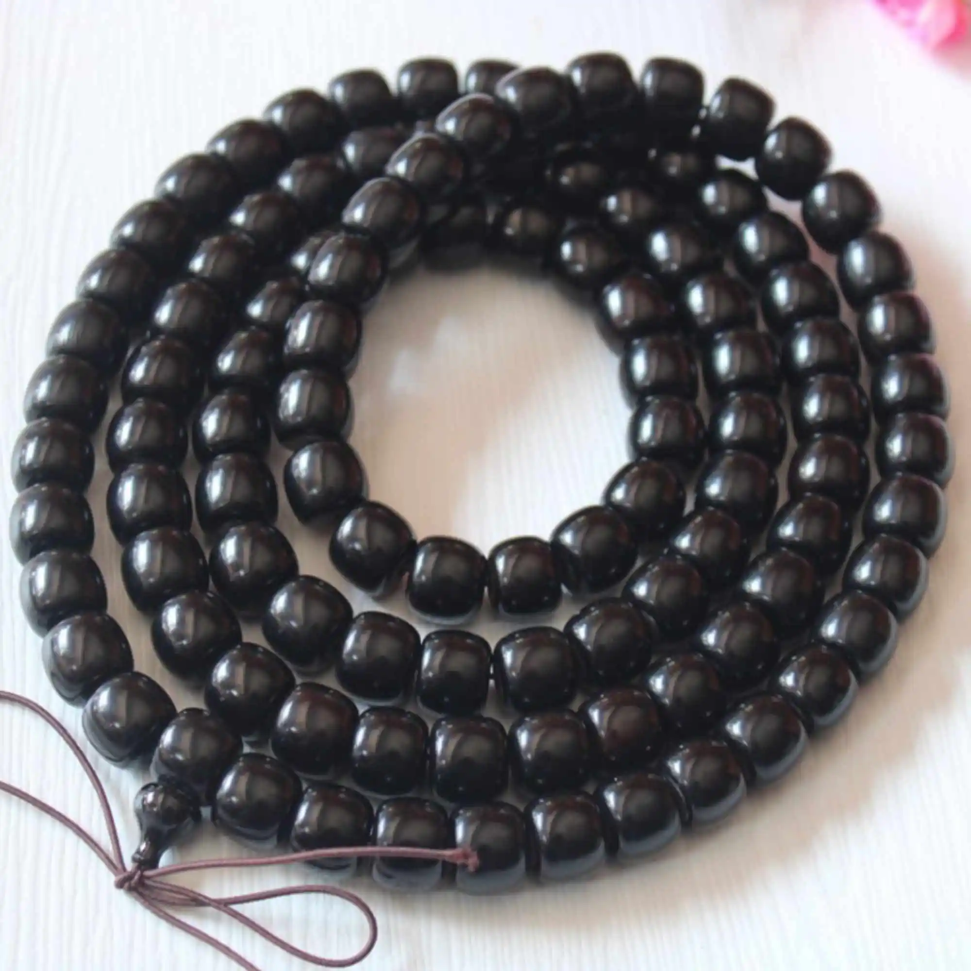 8mm 108 Fashion natural black Yak horn Barrel beads bracelet spread Blessing Souvenir Buddhism Colorful Spirituality Handmade