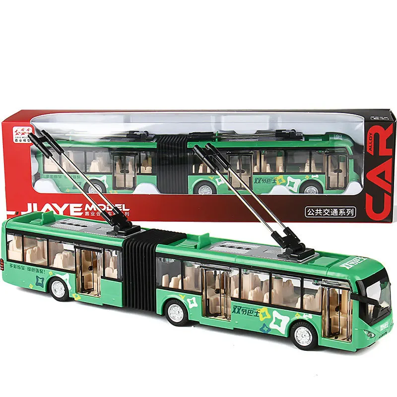 1:48 Double Section Bus Alloy Car Model Toy Car Pull Back Car Model Toy Gift B304