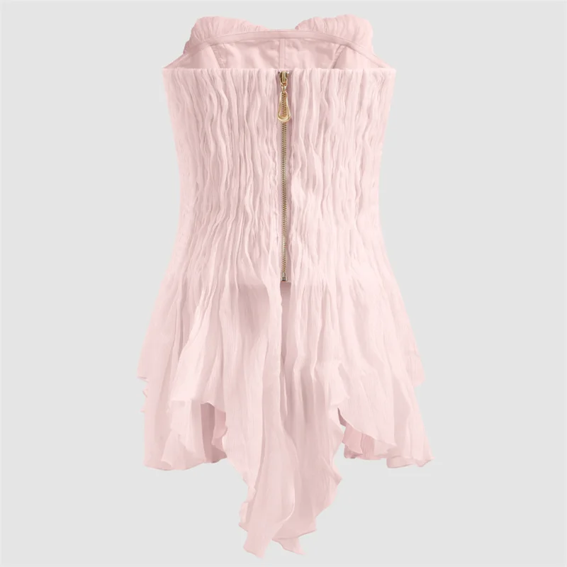 Women's vest New fish bone slim fit sleeveless top for summer 2026 Sexy off shoulder women's corset pleated tanks top y2k tops