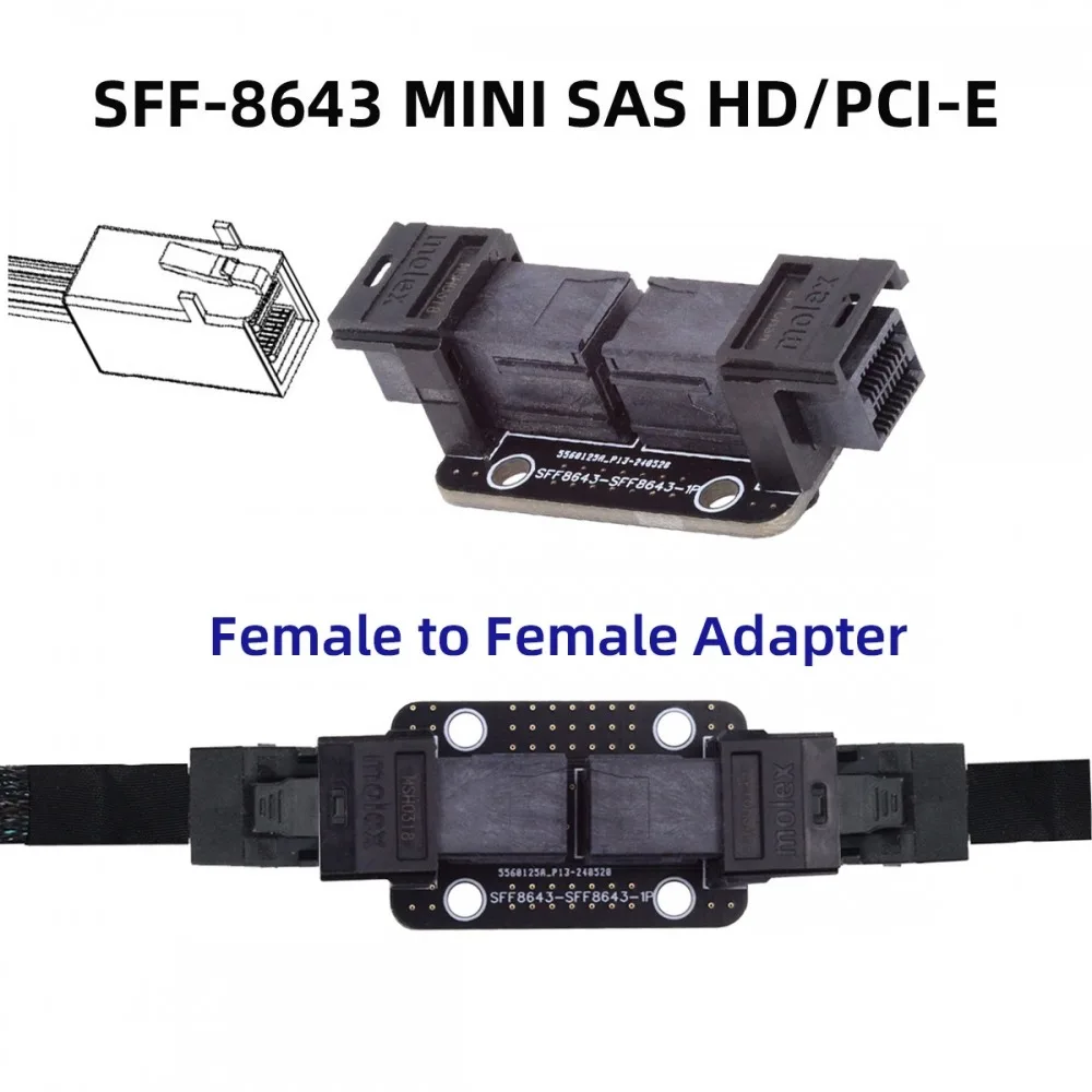 PCI-Express 4.0 Mini SAS HD SFF-8643 Female to SFF-8643 Female and SFF-8643 Data Server Disk Raid Cable 50cm