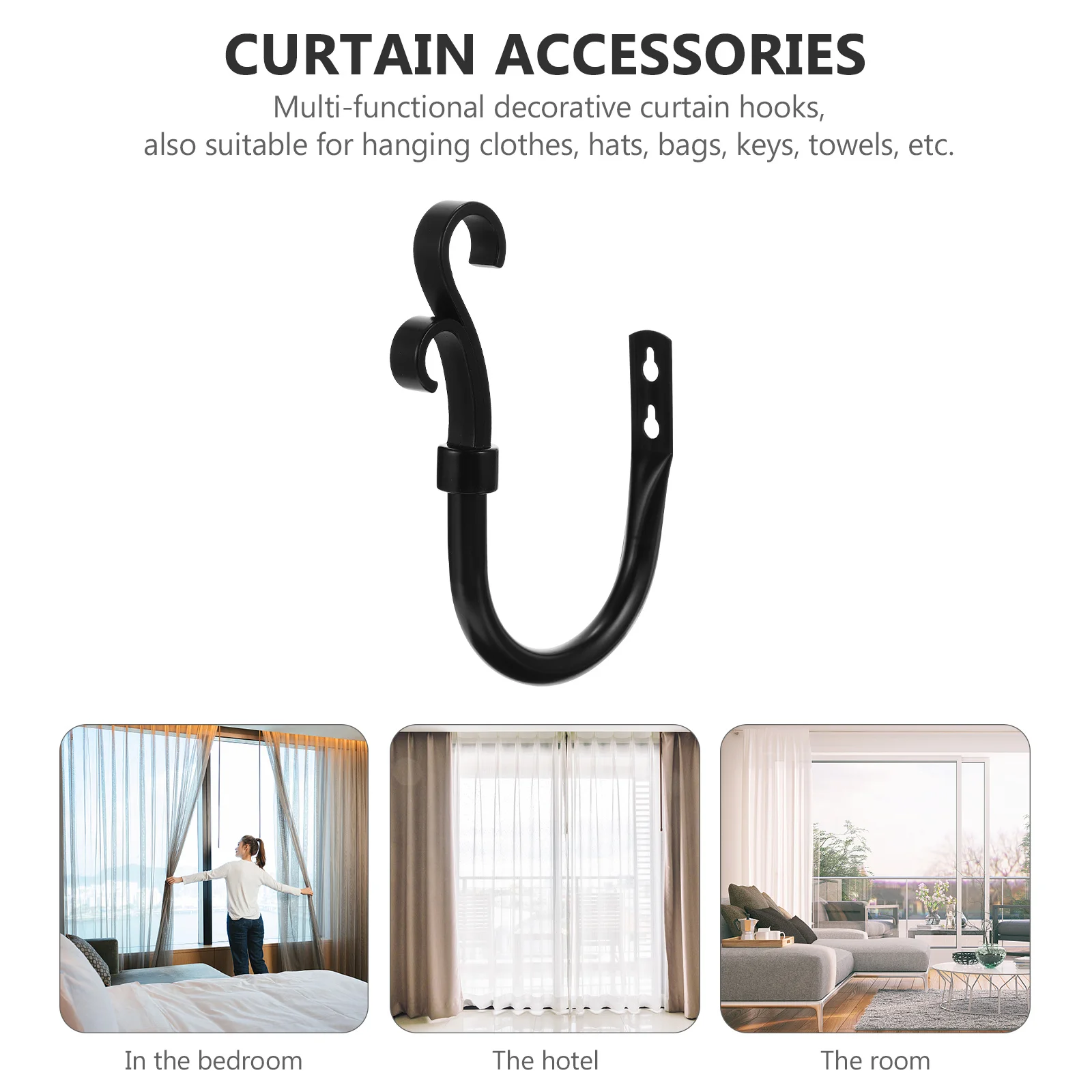 

2Pcs Iron Curtain Tiebacks Wall Hook Holders Decorative Mount Clips for Living Room Bedroom Home Organization Curtain Holders