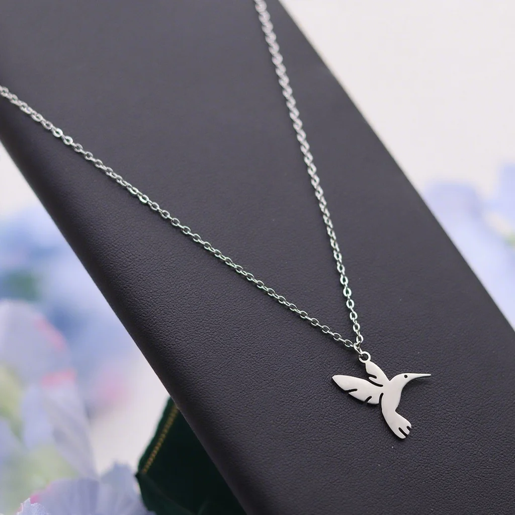 Kinitial Kolibri-Halskette, Edelstahl, Vogel-Anhänger, Modeschmuck für Frauen und Mädchen, Valentinstag, Geburtstag, Party, Geschenk