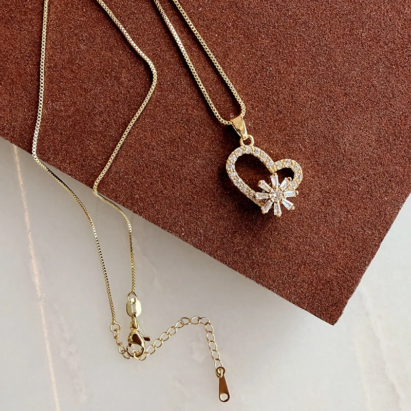 Goldfarbene Kette, herzförmige Auswahl, Schneeflocken-Anhänger-Halskette für Herbst/Winter, Damen-Modeschmuck, sexy Schlüsselbeinkette – Detail 9