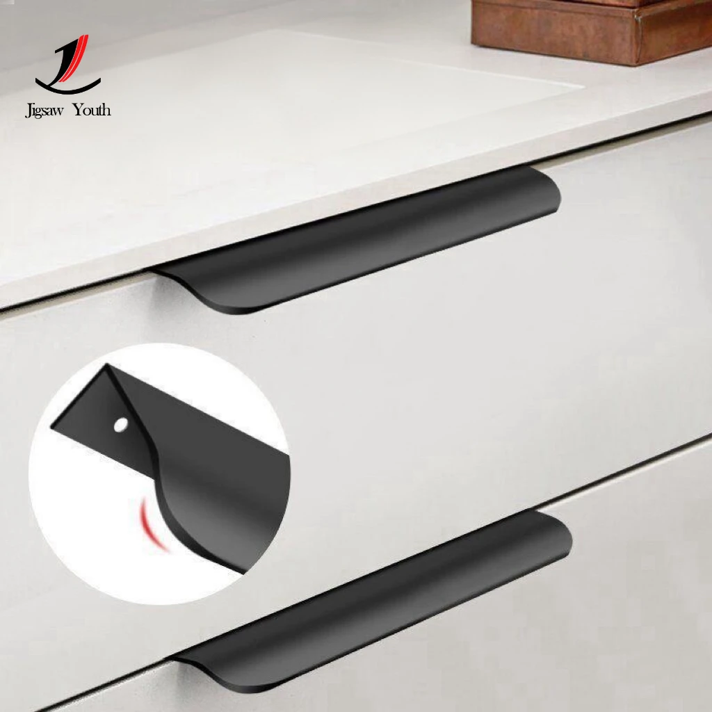 80mm-500mm Black Furniture Handle, High-end Wardrobe, Invisible Cabinet Door Handle, Drawer, Aluminum Alloy Cabinet Handle