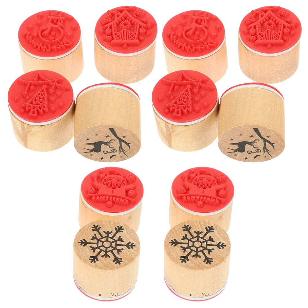 12 Pcs Ink Stamp DIY Stampers Inking Christmas Tree Birds Seal Wood Round Stamps Small Wooden Child Fall Decor for Kitchen