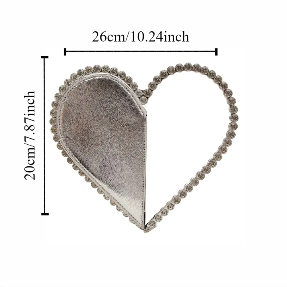 Rhinestone Evening Banquet Bag Large Capacity Wrist Bag Love Shape Handbag Metal Handle Messenger Purse Ladies Clutch Bag